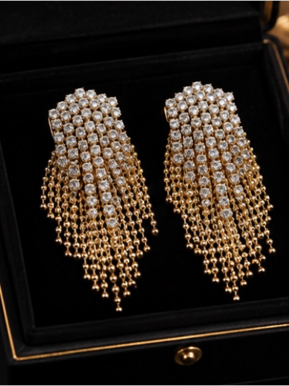 Luxury Crystal Gold Tassel Earrings Rhinestone Chandelier Earrings